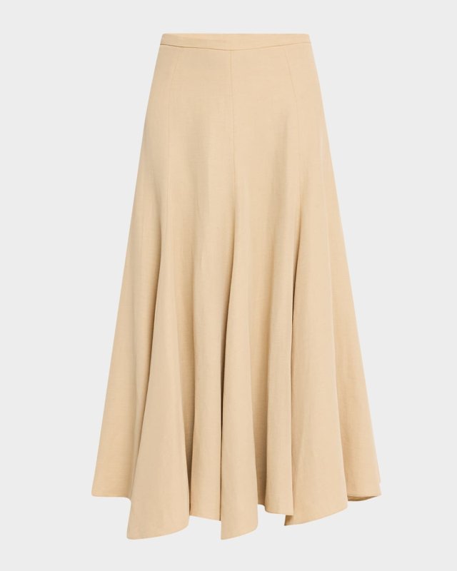 Flared Viscose-Linen Midi Skirt